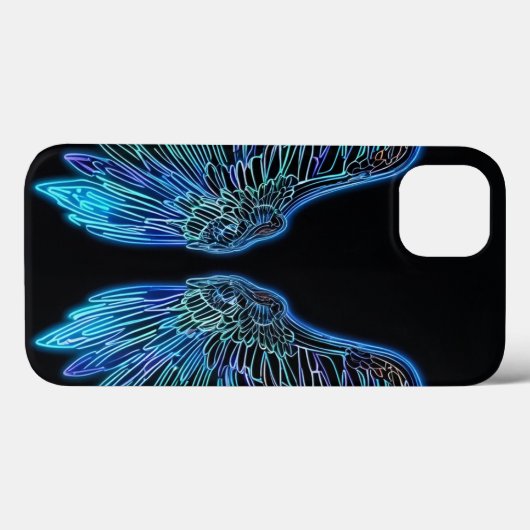 Neon blauwe en zwarte engelenvleugels Case-Mate iPhone case (Achterkant (horizontaal))