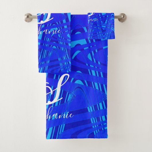 Neon Blauwe Golf Abstract Monogram Beginletters Na Bad Handdoek (Insitu)