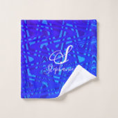 Neon Blauwe Golf Abstract Monogram Eerste Letters  Bad Handdoek (Wasdoekje)
