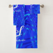Neon Blauwe Golf Abstracte Monogram Eerste Letters Bad Handdoek (Insitu)