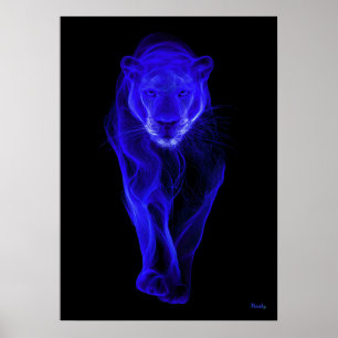 Neon Blauwe Panter Futuristische Filament Wandkuns Poster