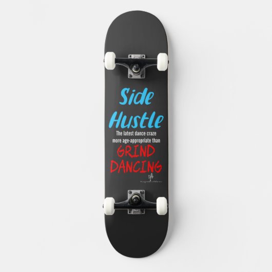 Neon Blauwe Tekst: Zijproject vs. Slijpen Persoonlijk Skateboard (Voorkant)