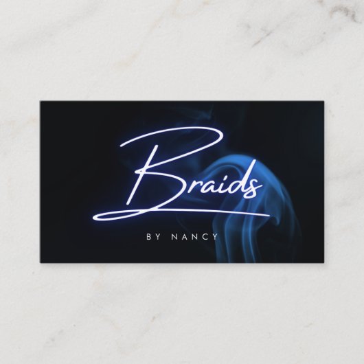 Neon Blauwe Vlechten Script Typografie Visitekaartje (Voorkant)