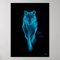 Neon Blauwe Wolf Futuristische Filament Wandkunst