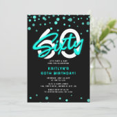 Neon Blauwgroen 60ste verjaardagsfeest Kaart (Staand voorkant)