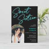 Neon blauwgroen blauw teken script fun foto boog S Kaart (Staand voorkant)