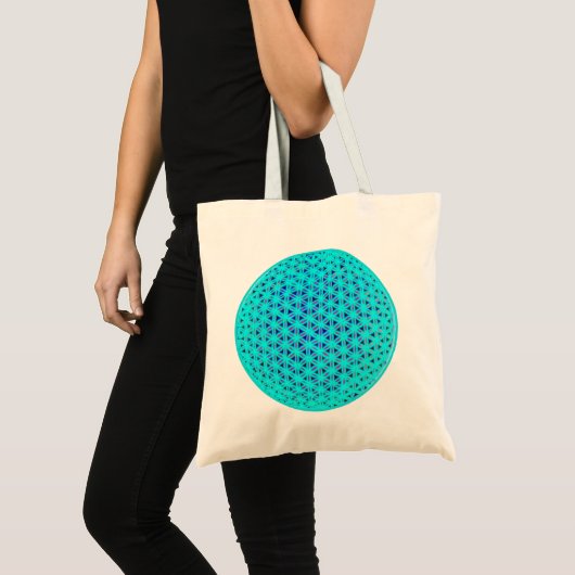 Neon Blauwgroen en Blue Flower of Life Tote Bag (Voorkant (product))