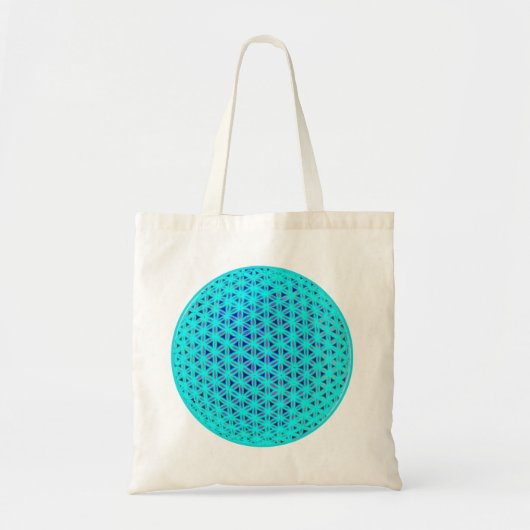 Neon Blauwgroen en Blue Flower of Life Tote Bag (Voorkant)