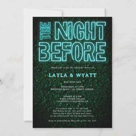 Neon blauwgroen groene nacht voor het repetitieavo kaart (Voorkant)