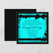 Neon blauwgroen grunge Black ribbon bruiloft Kaart (Voorkant / Achterkant)