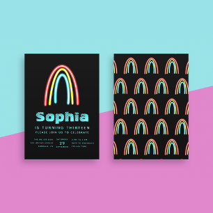 Neon Blauwgroen regenboogdag Kaart