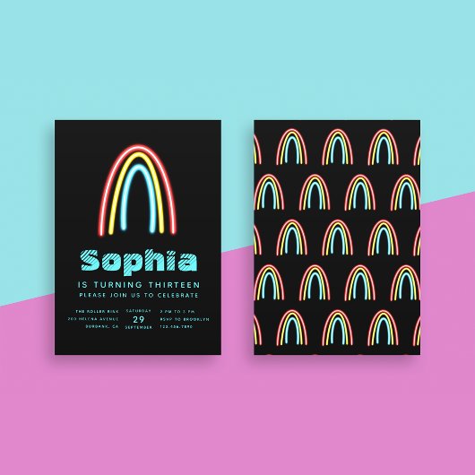 Neon Blauwgroen regenboogdag Kaart