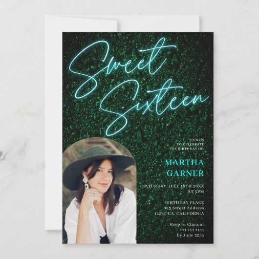 Neon blauwgroen teken script groene foto boog Swee Kaart (Voorkant)