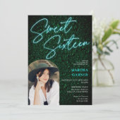 Neon blauwgroen teken script groene foto boog Swee Kaart (Staand voorkant)