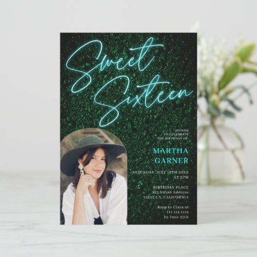 Neon blauwgroen teken script groene foto boog Swee Kaart (Staand voorkant)