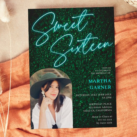 Neon blauwgroen teken script groene foto boog Swee Kaart