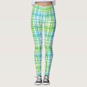 Neon blauwgroene ruit leggings (Voorkant)
