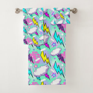 Neon bliksemschichten & sterren patroon bad handdoek