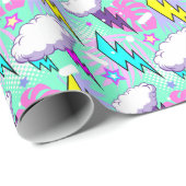 Neon bliksemschichten & sterren patroon cadeaupapier (Rol Hoek)