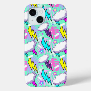 Neon bliksemschichten & sterren patroon iPhone 15 case