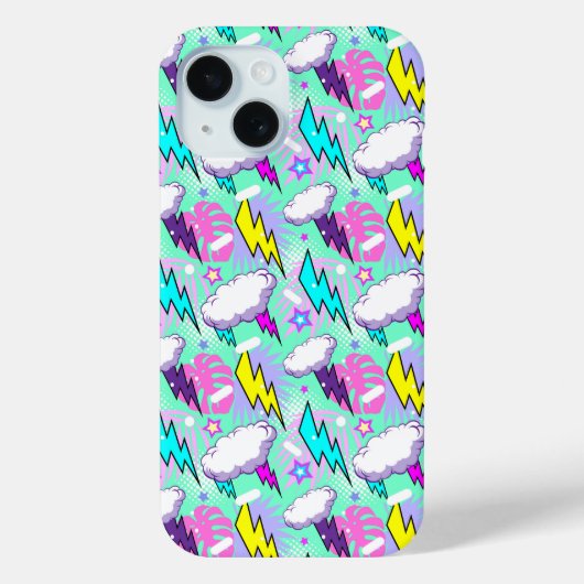 Neon bliksemschichten & sterren patroon Case-Mate iPhone case (Achterkant)
