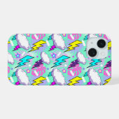 Neon bliksemschichten & sterren patroon iPhone 15 case (Achterkant horizontaal)