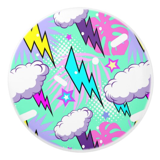 Neon bliksemschichten & sterren patroon keramische knop (Voorkant)