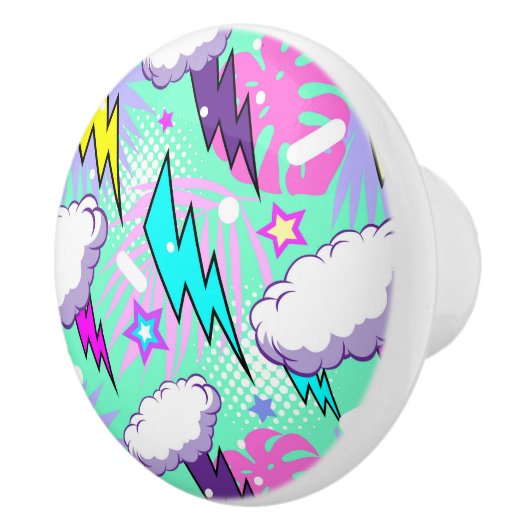 Neon bliksemschichten & sterren patroon keramische knop (Rechts)