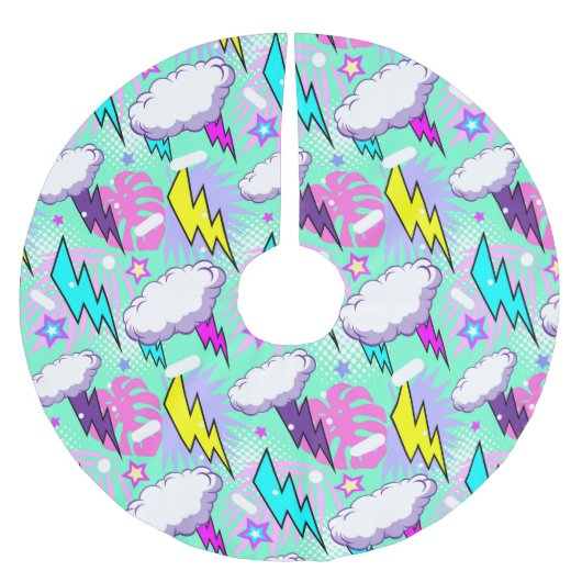 Neon bliksemschichten & sterren patroon kerstboom rok (Voorkant)