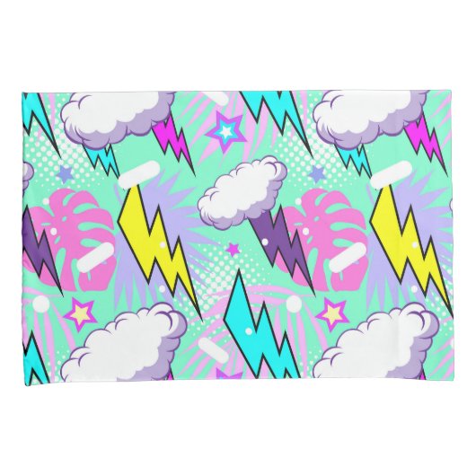 Neon bliksemschichten & sterren patroon kussensloop (Voorkant-Rechts)