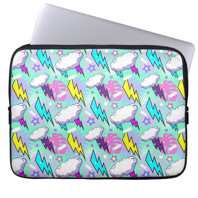 Neon bliksemschichten & sterren patroon laptop sleeve (Voorkant)