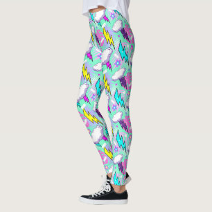 Neon bliksemschichten & sterren patroon leggings