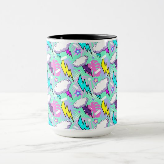 Neon bliksemschichten & sterren patroon mok (Midden)