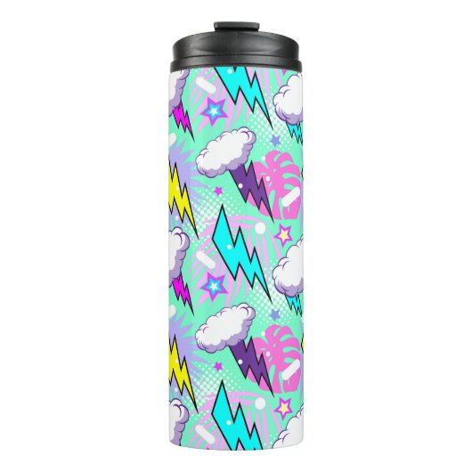 Neon bliksemschichten & sterren patroon thermosbeker (Voorkant)