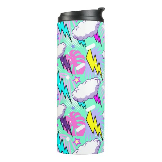 Neon bliksemschichten & sterren patroon thermosbeker (Gedraaid links)