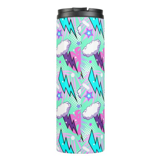 Neon bliksemschichten & sterren patroon thermosbeker (Achterkant)