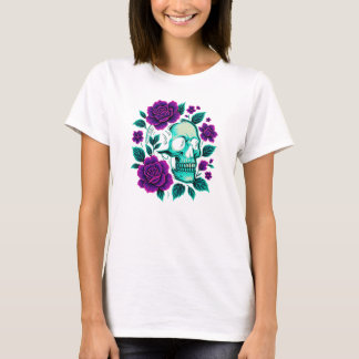 Neon Bloei – Schedel in Rozen T-shirt