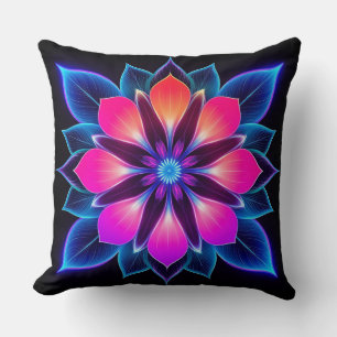 🌸 Neon Bloem Blauw Licht Abstracte Kamer Kussen