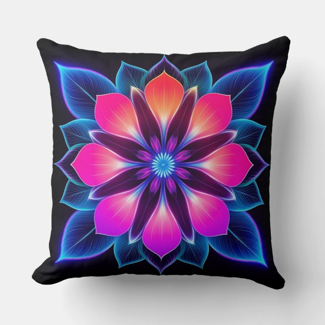 🌸 Neon Bloem Blauw Licht Abstracte Kamer Kussen (Voorkant)