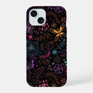 Neon Bloem Vlinder Hoesje voor Telefoon iPhone 15 Case