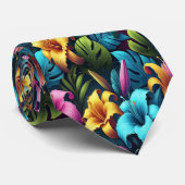 Neon bloemblaadjes schijnen tegen een tropische ac stropdas (Opgerold)