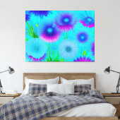 Neon Bloemen Blauw Paars Bloemen Verpakt Canvas (Insitu (Slaapkamer))