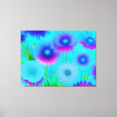 Neon Bloemen Blauw Paars Bloemen Verpakt Canvas (Voorkant)