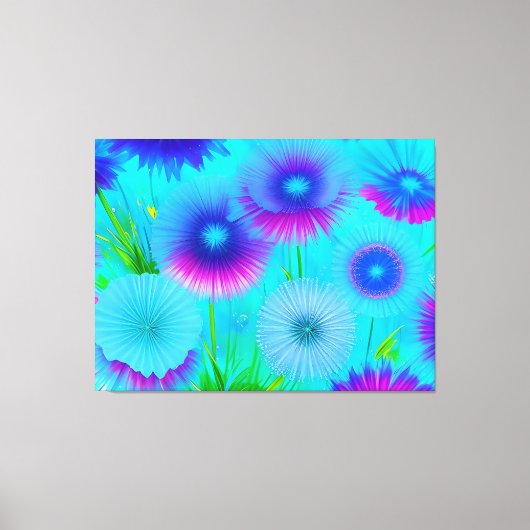 Neon Bloemen Blauw Paars Bloemen Verpakt Canvas (Voorkant)