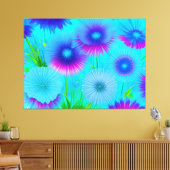 Neon Bloemen Blauw Paars Bloemen Verpakt Canvas (Insitu (Woonkamer))