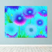 Neon Bloemen Blauw Paars Bloemen Verpakt Canvas (Insitu (Houten vloer))