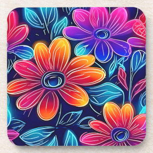 Neon Bloemen Bloeien Helder Bier Onderzetter
