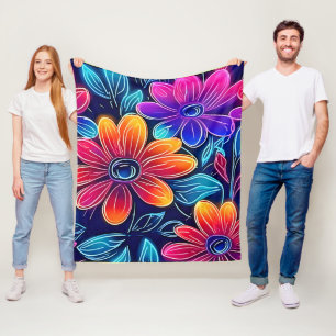 Neon bloemen bloeien helder fleece deken