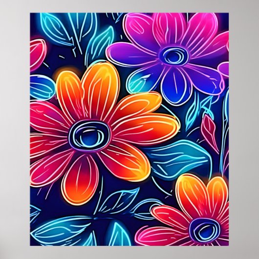 Neon bloemen bloeien helder poster (Voorkant)