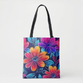 Neon bloemen bloeien helder tote bag (Voorkant)